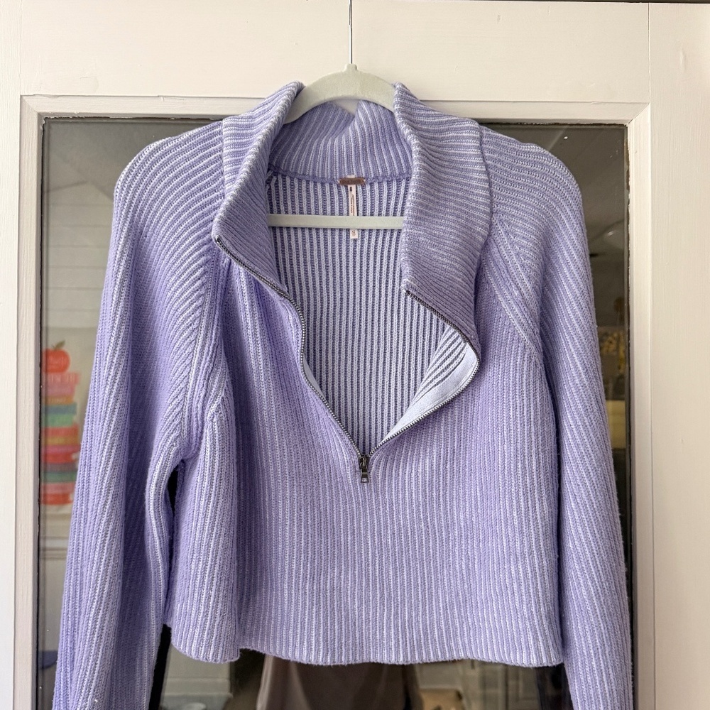 Free people Greta PURPLE Ribbed Zip-Up Sweater size xs